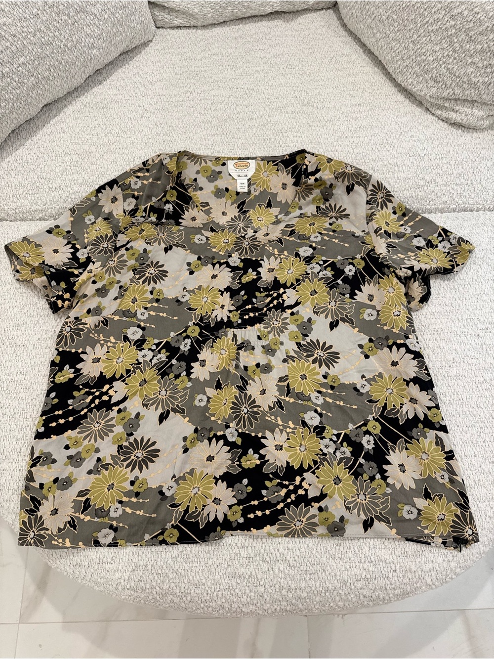 Talbots 100% Pure Silk Floral Olive & Black Plus Size Top